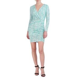 Laundry By Shelli Segal Stamped Floral Faux Wrap Bodycon Dress 8 Green NWT A2